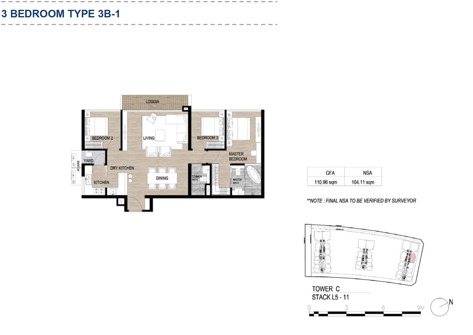 Floor plan of 3-bedroom apartment in Metropole Thu Thiem 1