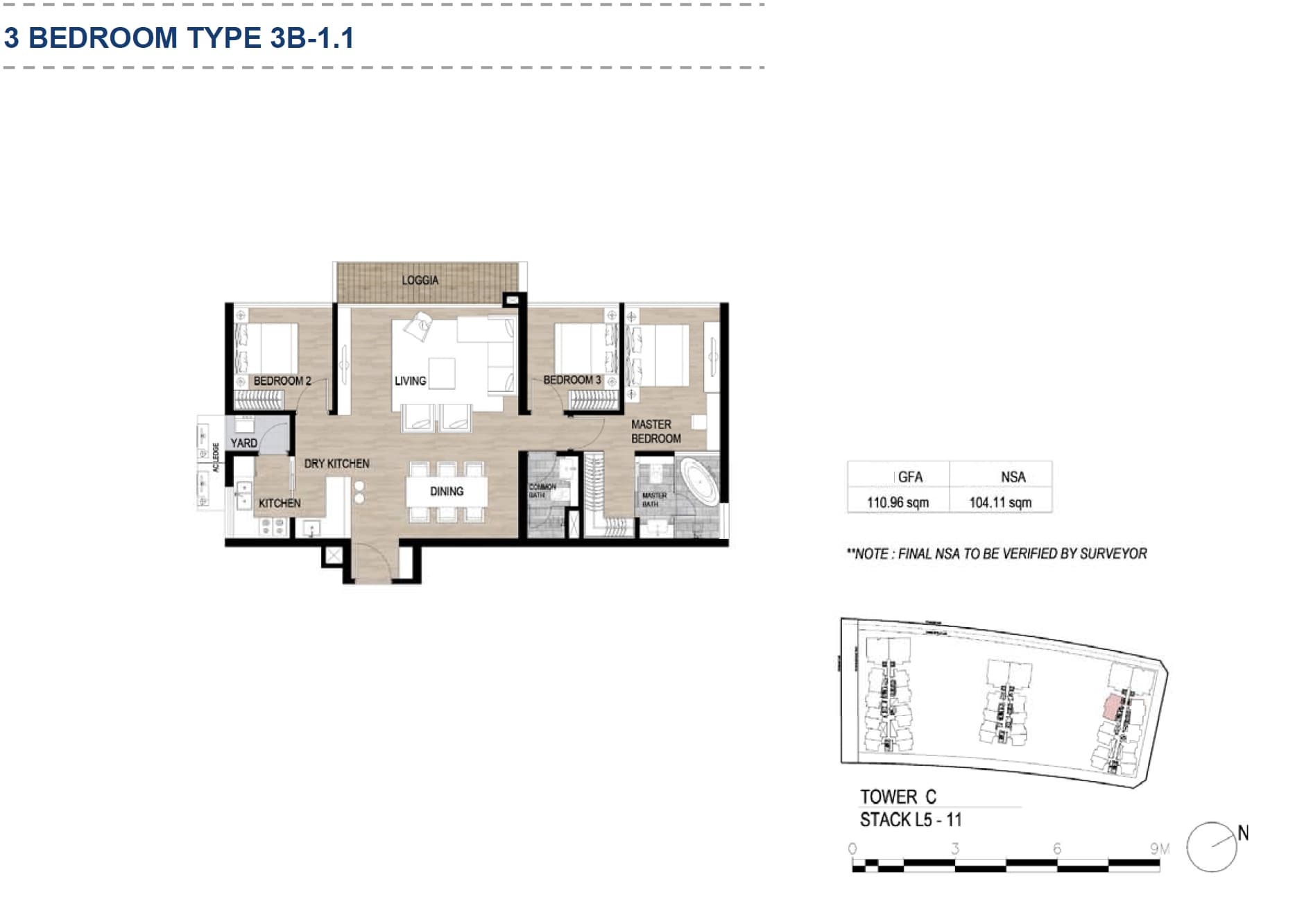 Floor plan of 3-bedroom apartment in Metropole Thu Thiem 2