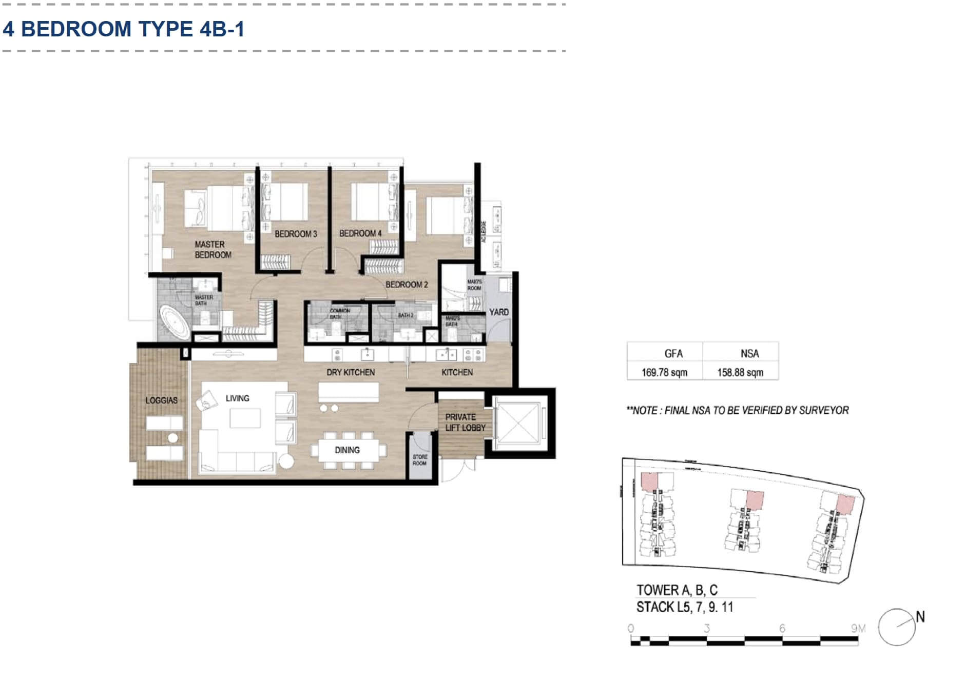 Floor plan of 4-bedroom apartment Metropole Thu Thiem 1