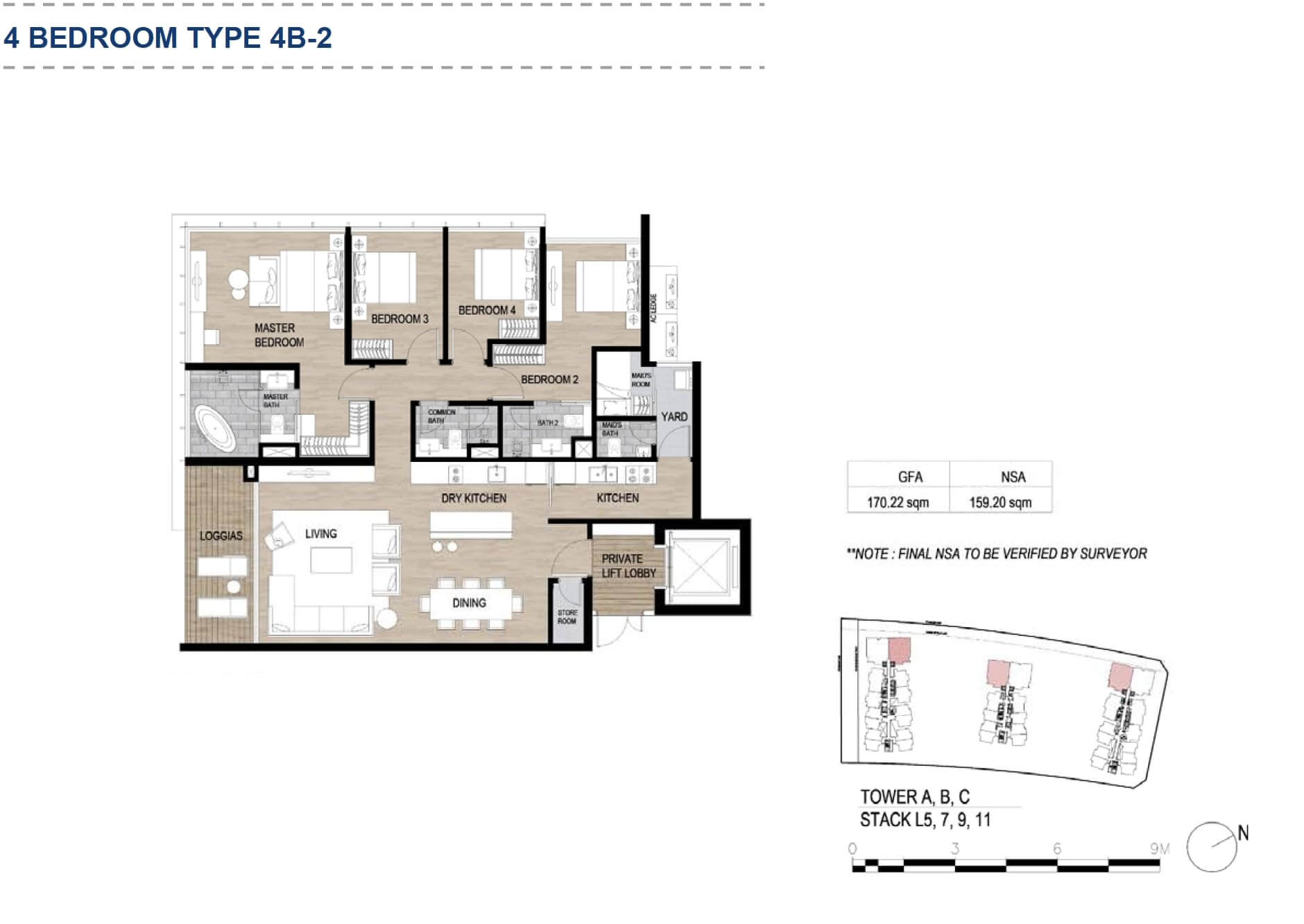 Floor plan of 4-bedroom apartment in Metropole Thu Thiem 2