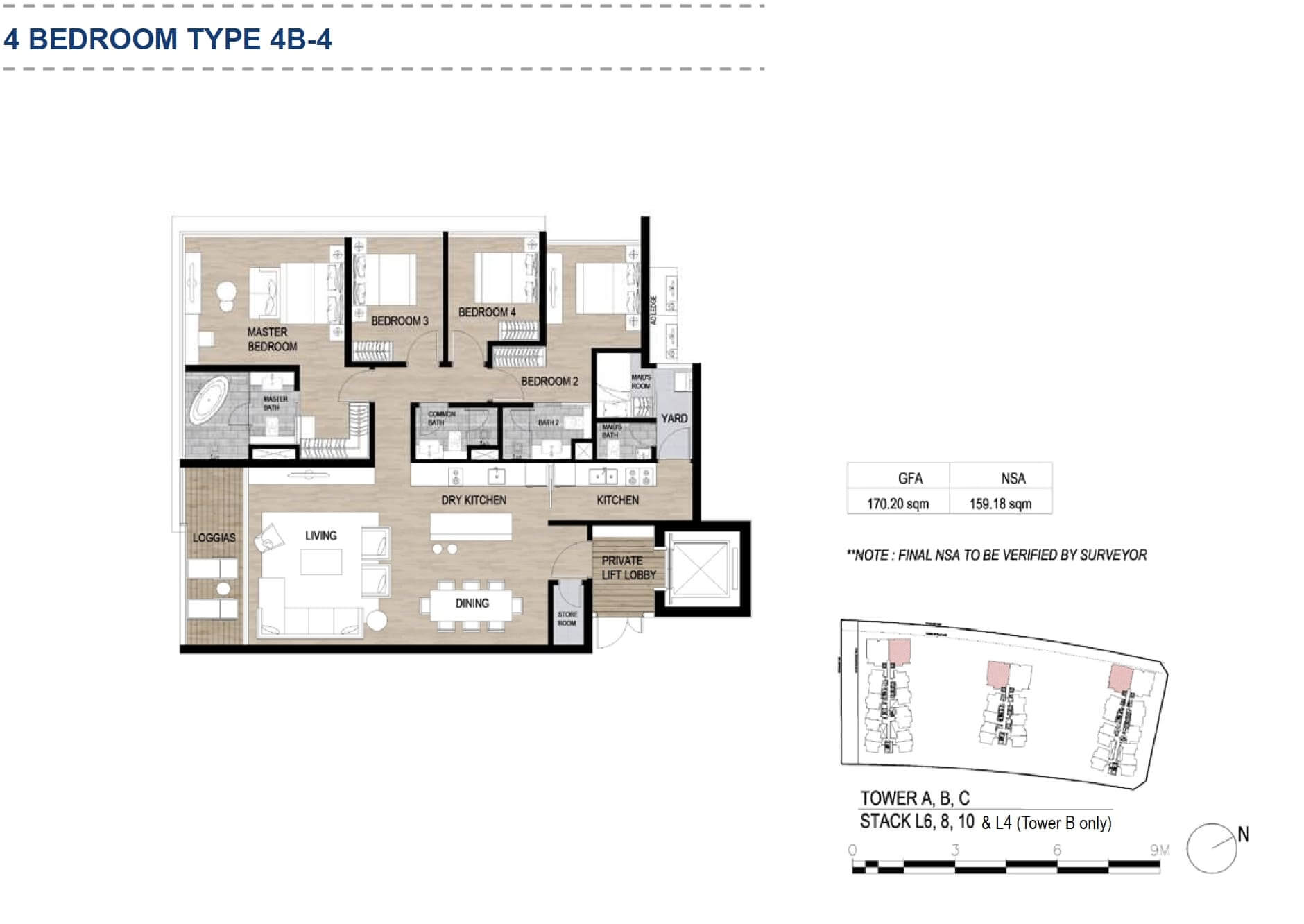 Floor plan of 4-bedroom apartment in Metropole Thu Thiem 5