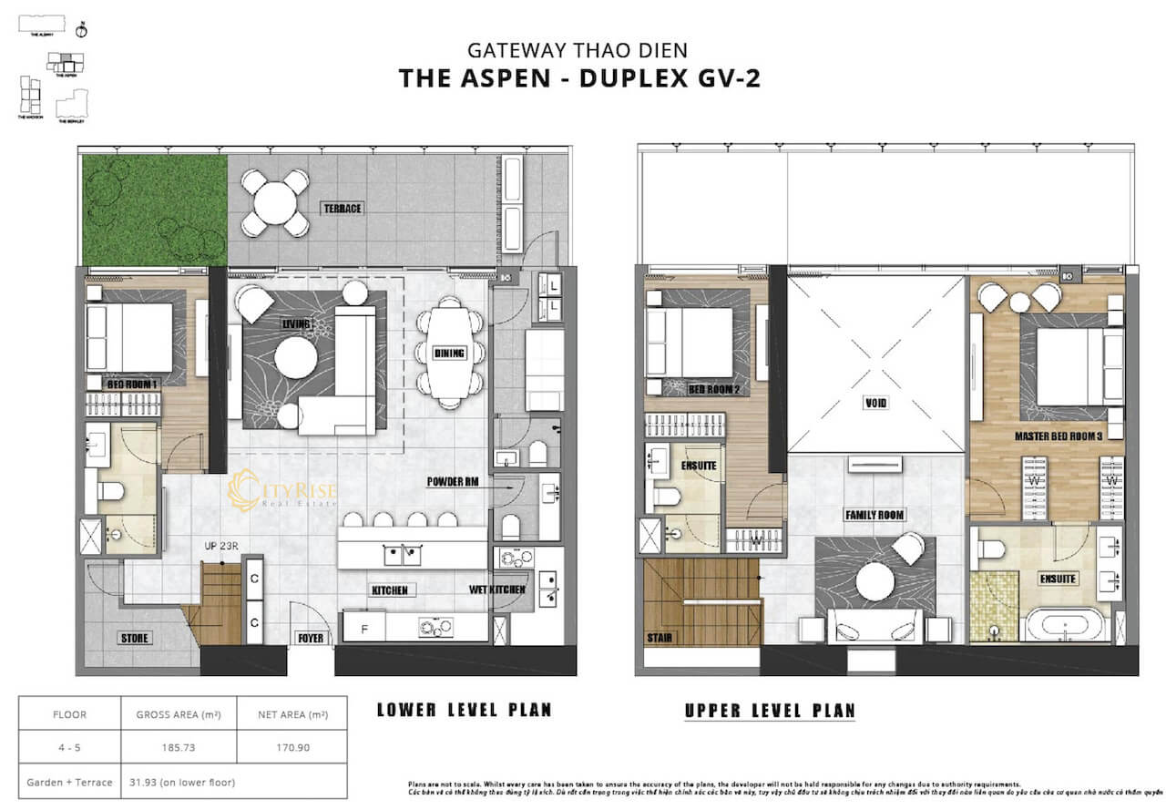 Floor plan of Duplex apartment in The Aspen Gateway Thao Dien tower, district 2