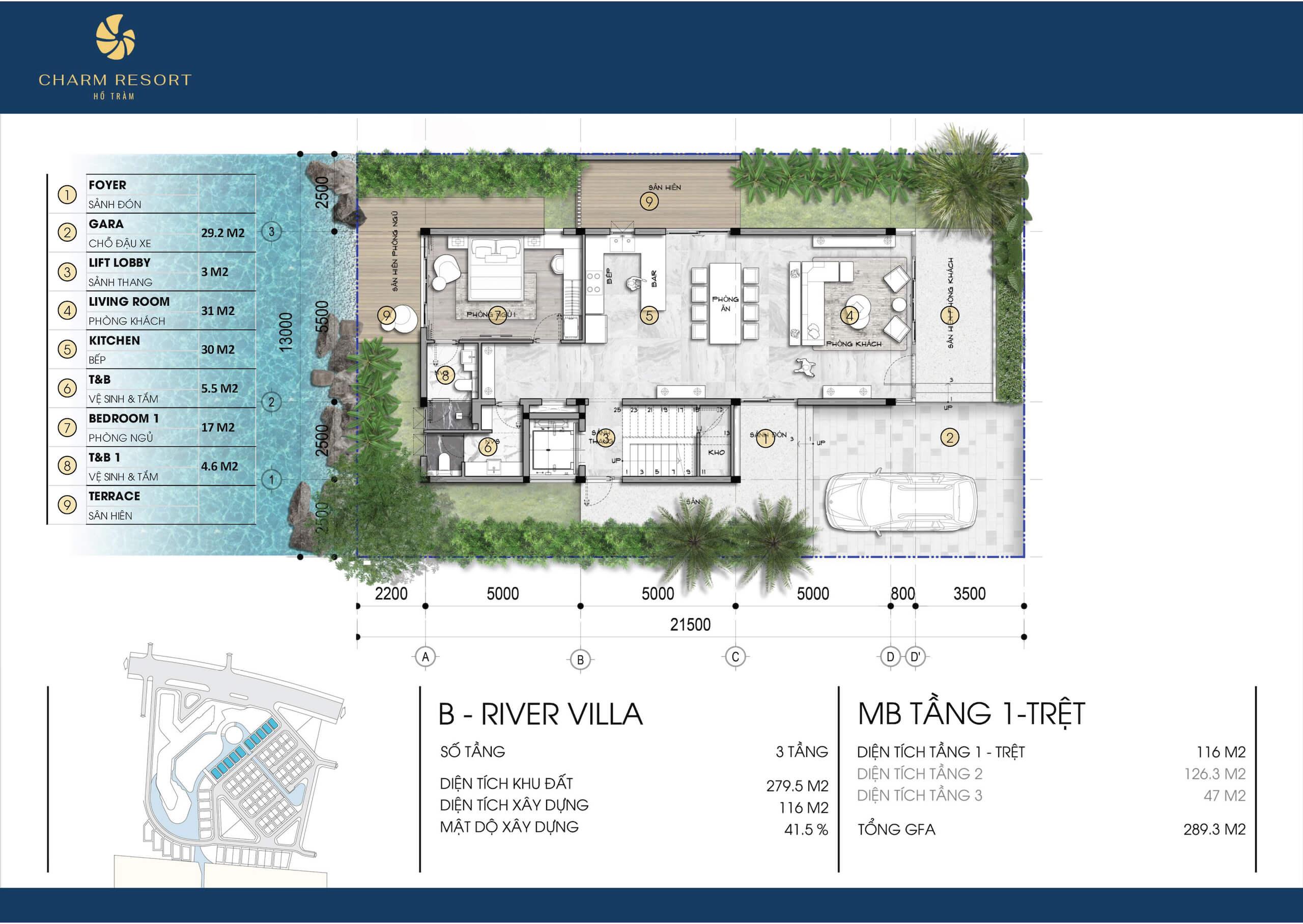 mặt bằng biệt thự Charm Resort Hồ Tràm mặt bằng River Villa