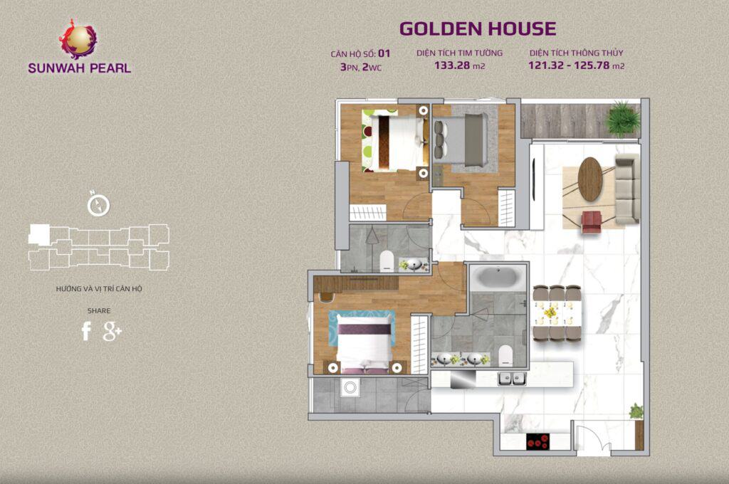 Layout Mat Bang Can Ho 3 Phong Ngu Thap Golden House Sunwah Pearl Binh Thanh 1 City Rise