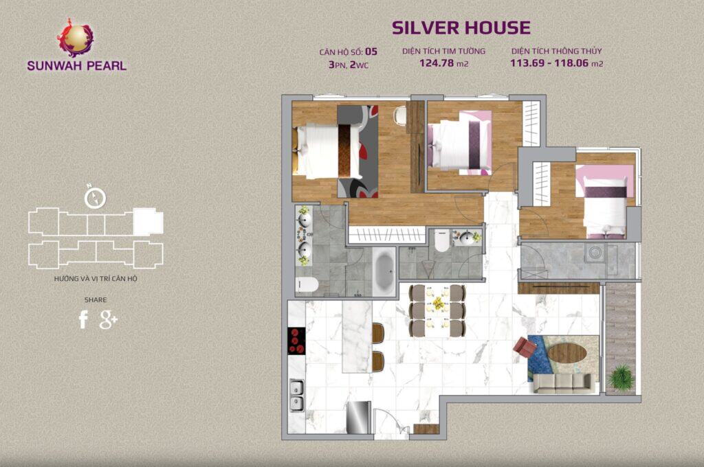 Layout Mat Bang Can Ho 3 Phong Ngu Thap Silver House Sunwah Pearl Binh Thanh 3 City Rise