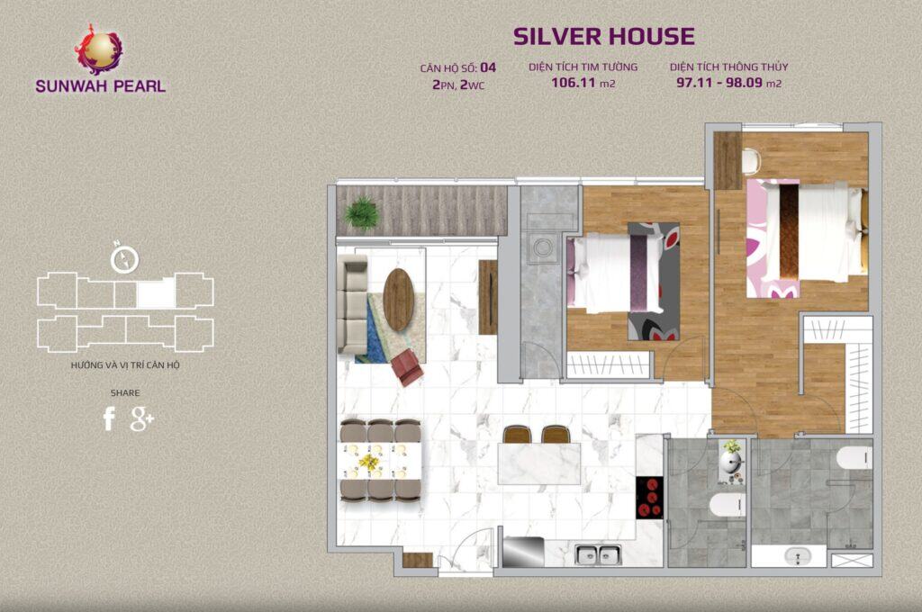 Mat Bang Can Ho 2 Phong Ngu Thap Silver House Sunwah Pearl Binh Thanh City Rise