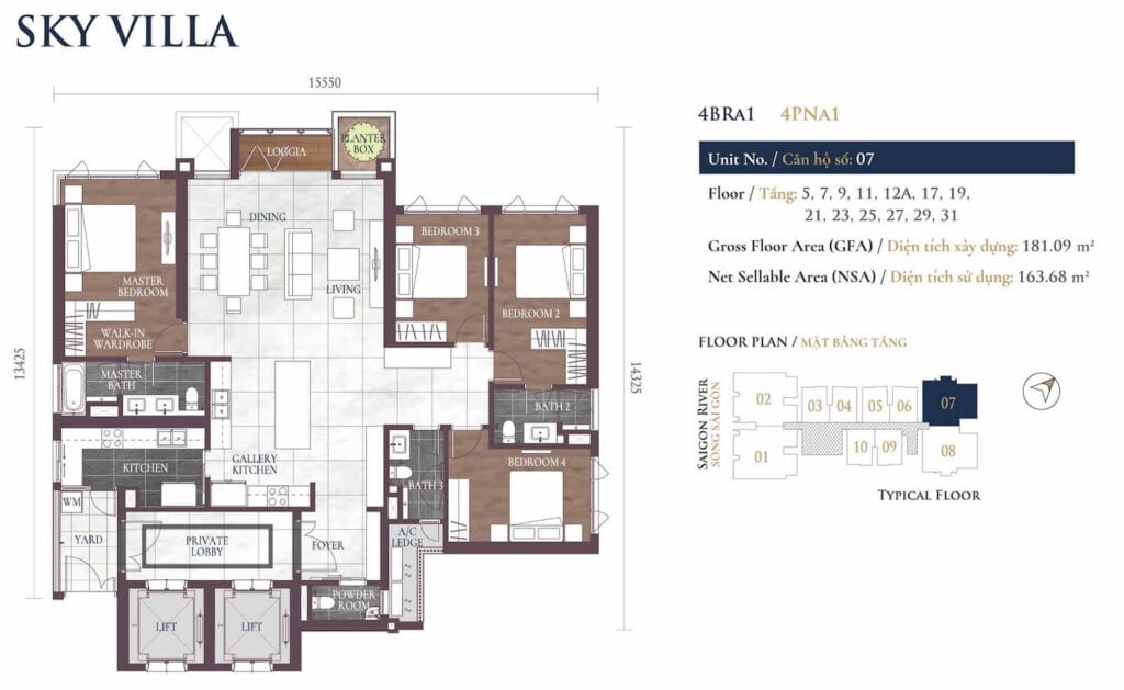 Mat Bang Can Ho Sky Villa Altaz Feliz En Vista 4 Phong Ngu 181m2 So 07 City Rise