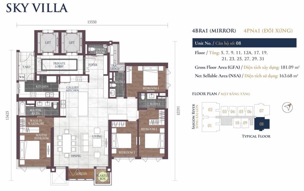 Mat Bang Can Ho Sky Villa Altaz Feliz En Vista 4 Phong Ngu 181m2 So 08 City Rise