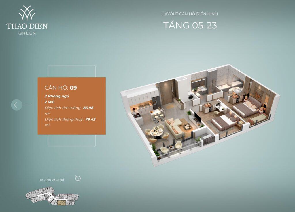 Mat Bang Layout Can Ho 2pn 84m2 Thao Dien Green Nguyen Van Huong Quan 2 Tp Thu Duc City Rise