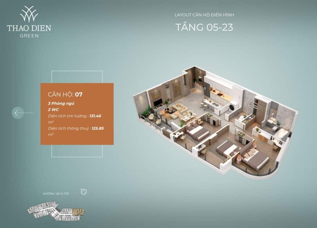 Mat Bang Layout Can Ho 3pn 131m2 Thao Dien Green Nguyen Van Huong Quan 2 Tp Thu Duc City Rise